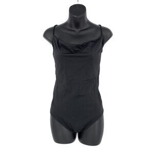 THINX Semi-Sheer Panel Stretch-Woven Period Leotard Black XL